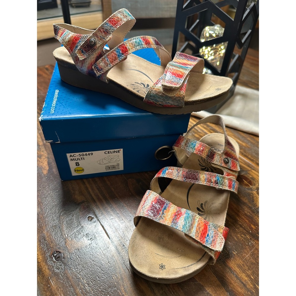 Abeo Celine Multi Color Striped Leather Comfort Wedge Sandals 0283 Womens 8N
